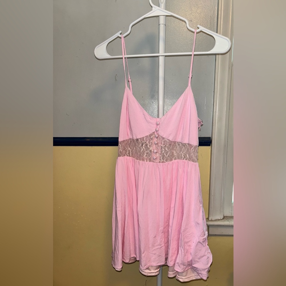 Tobi Small Light Baby Pink Lace Stomach Waist Cutout Short Mini Sun Summer Dress